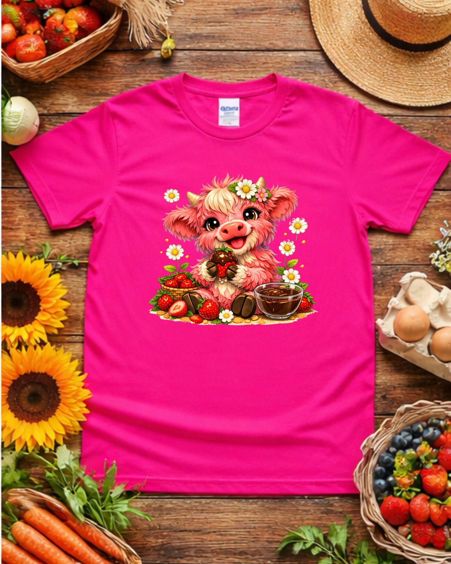 Strawberry Cow Clipart – Cute Pink Cow, Chocolate Covered Strawberry Cow Illustration, Kawaii Farm Animal Art for Sublimation & Kids Decor