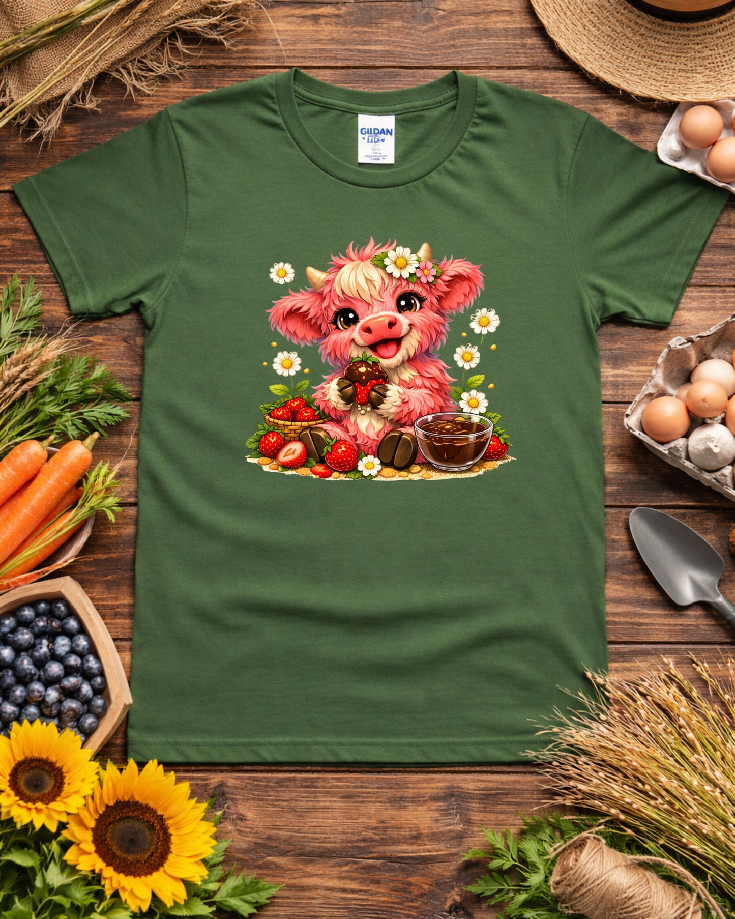 Strawberry Cow Clipart – Cute Pink Cow, Chocolate Covered Strawberry Cow Illustration, Kawaii Farm Animal Art for Sublimation & Kids Decor