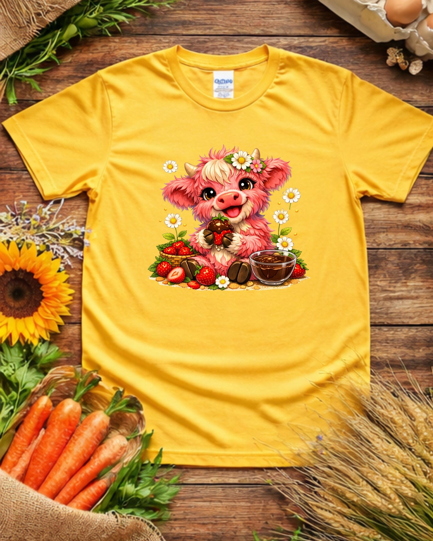 Strawberry Cow Clipart – Cute Pink Cow, Chocolate Covered Strawberry Cow Illustration, Kawaii Farm Animal Art for Sublimation & Kids Decor