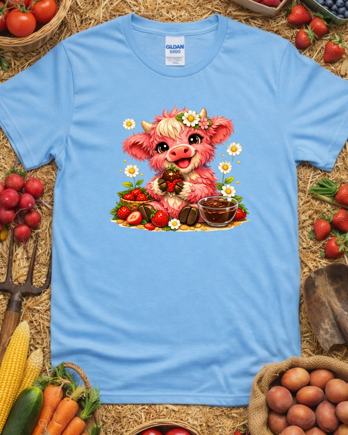 Strawberry Cow Clipart – Cute Pink Cow, Chocolate Covered Strawberry Cow Illustration, Kawaii Farm Animal Art for Sublimation & Kids Decor