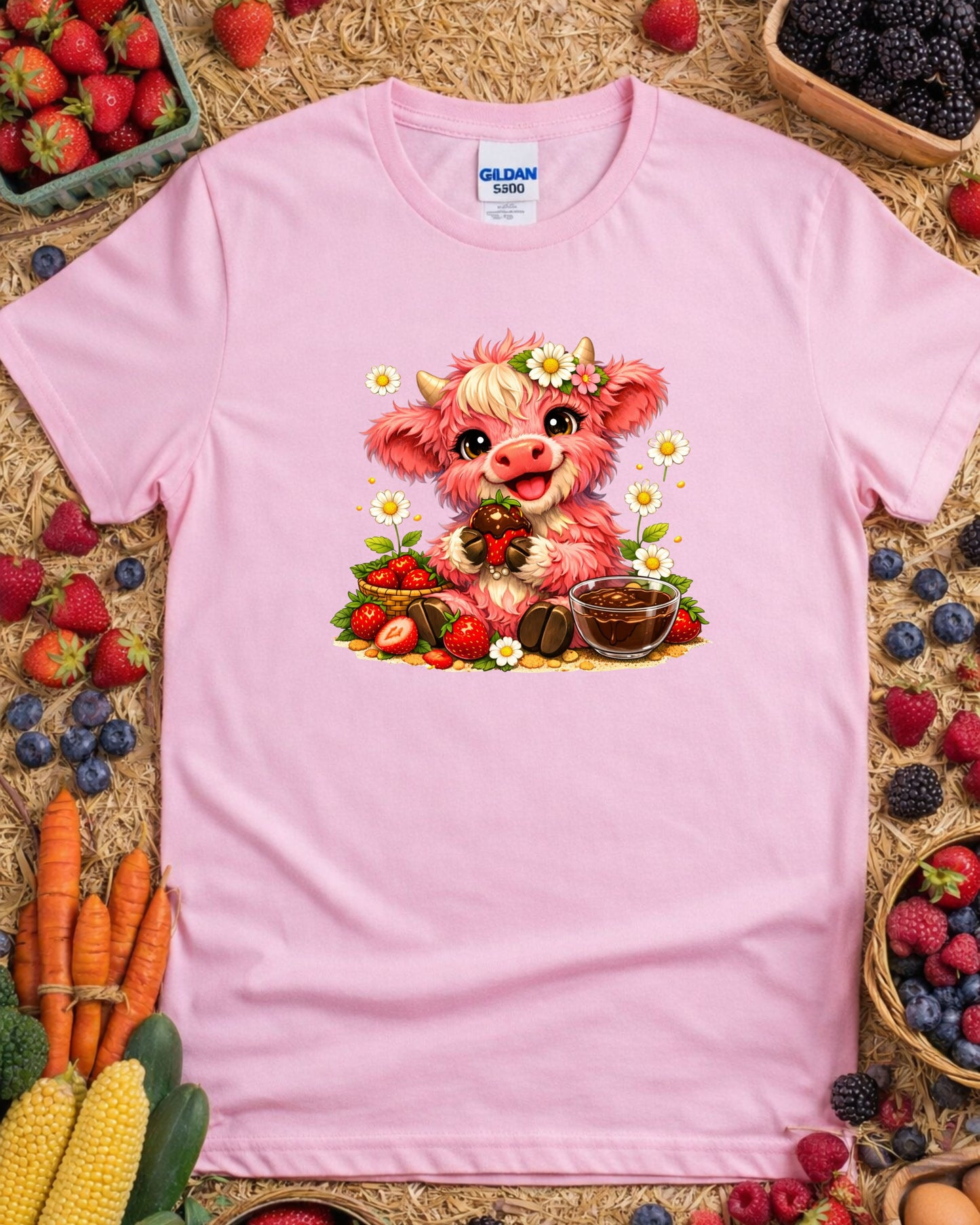 Strawberry Cow Clipart – Cute Pink Cow, Chocolate Covered Strawberry Cow Illustration, Kawaii Farm Animal Art for Sublimation & Kids Decor