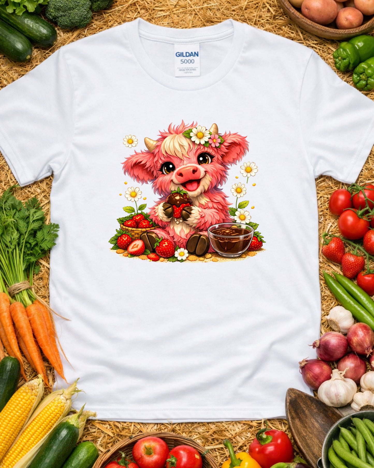 Strawberry Cow Clipart – Cute Pink Cow, Chocolate Covered Strawberry Cow Illustration, Kawaii Farm Animal Art for Sublimation & Kids Decor