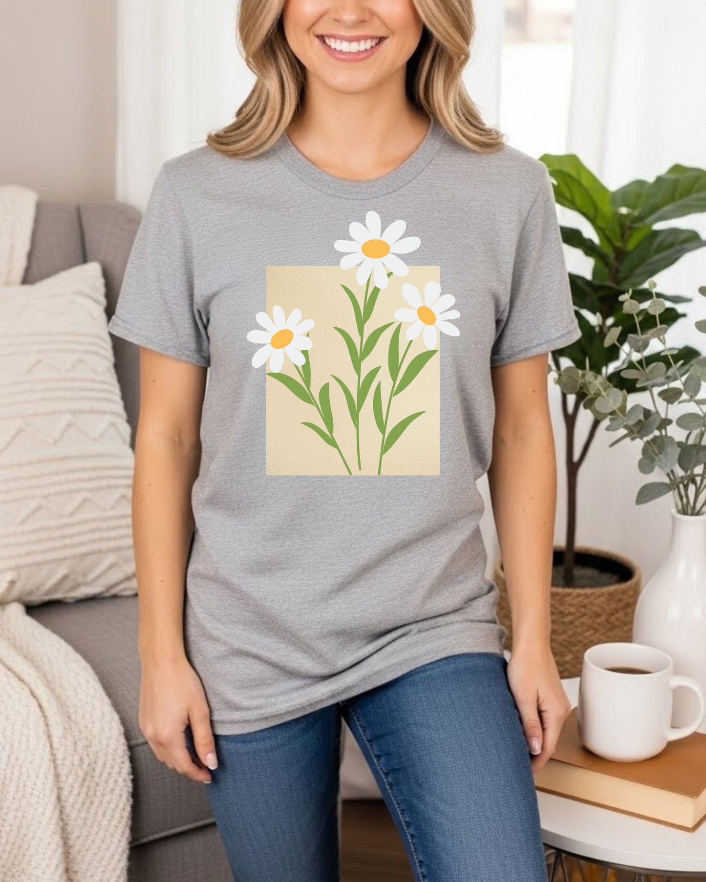 Daisy Flower Shirt – Minimalist Floral Graphic Tee for Women – Cute Spring Aesthetic T‑Shirt, Simple Botanical Design, Soft Nature‑Inspired Top