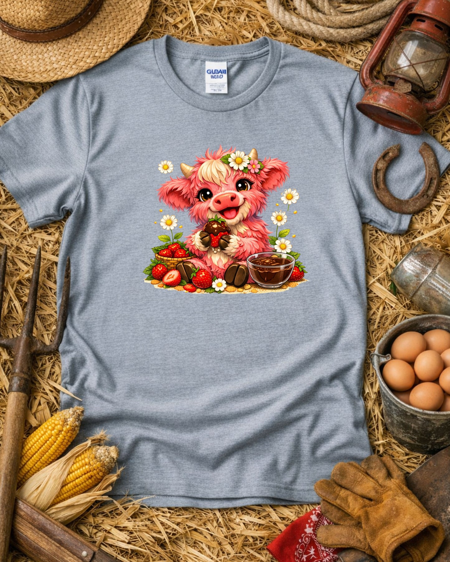 Strawberry Cow Clipart – Cute Pink Cow, Chocolate Covered Strawberry Cow Illustration, Kawaii Farm Animal Art for Sublimation & Kids Decor