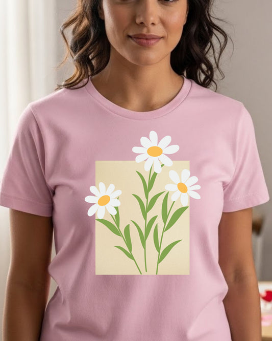 Daisy Flower Shirt – Minimalist Floral Graphic Tee for Women – Cute Spring Aesthetic T‑Shirt, Simple Botanical Design, Soft Nature‑Inspired Top
