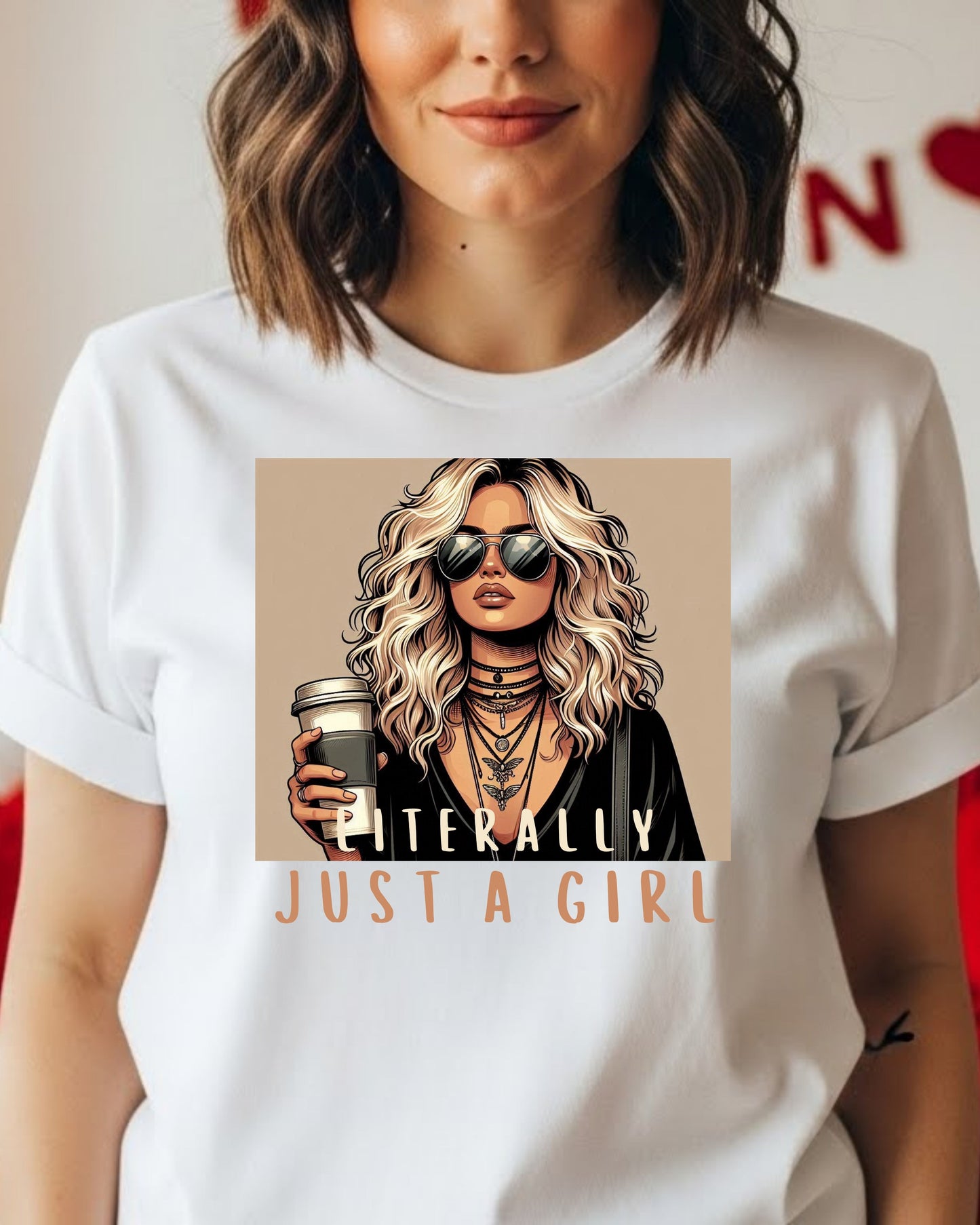 Literally Just a Girl Shirt – Fashion Illustration Tee for Women – Sassy Aesthetic Graphic T‑Shirt, Trendy Sunglasses Girl Design, Cute Feminine Top