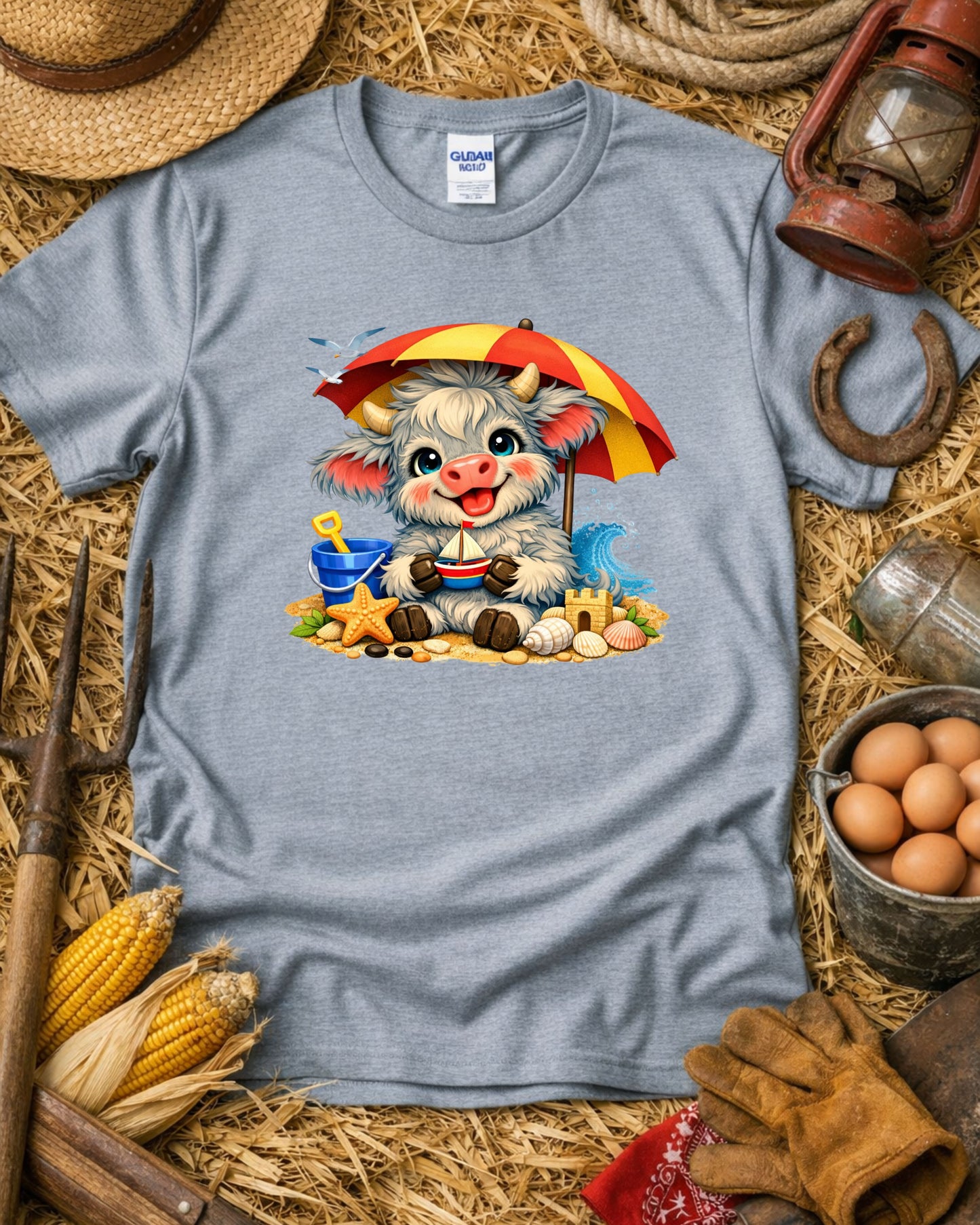 Beach Cow Clipart – Cute Summer Cow, Kawaii Beach Animal Illustration, Coastal Cow Art for Sublimation & Kids Decor