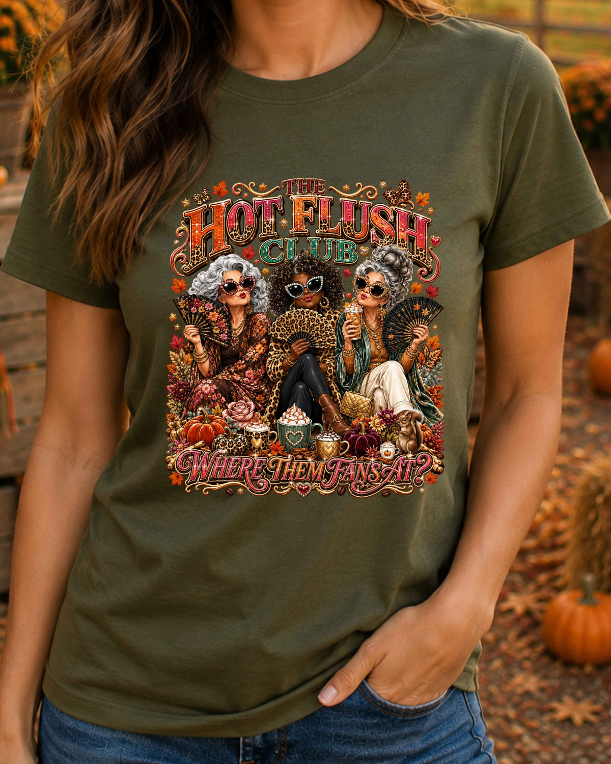 Hot Flush Club Menopause Humour, Funny Perimenopause Gift, Hot Flush Ladies Autumn T-Shirt