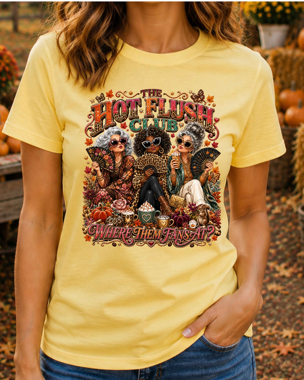 Hot Flush Club Menopause Humour, Funny Perimenopause Gift, Hot Flush Ladies Autumn T-Shirt