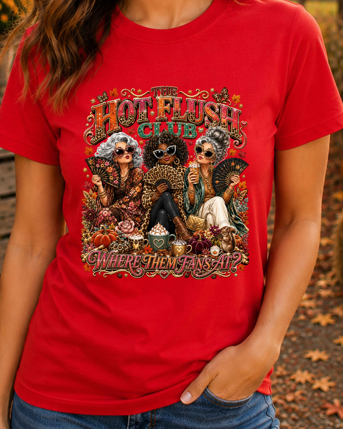 Hot Flush Club Menopause Humour, Funny Perimenopause Gift, Hot Flush Ladies Autumn T-Shirt