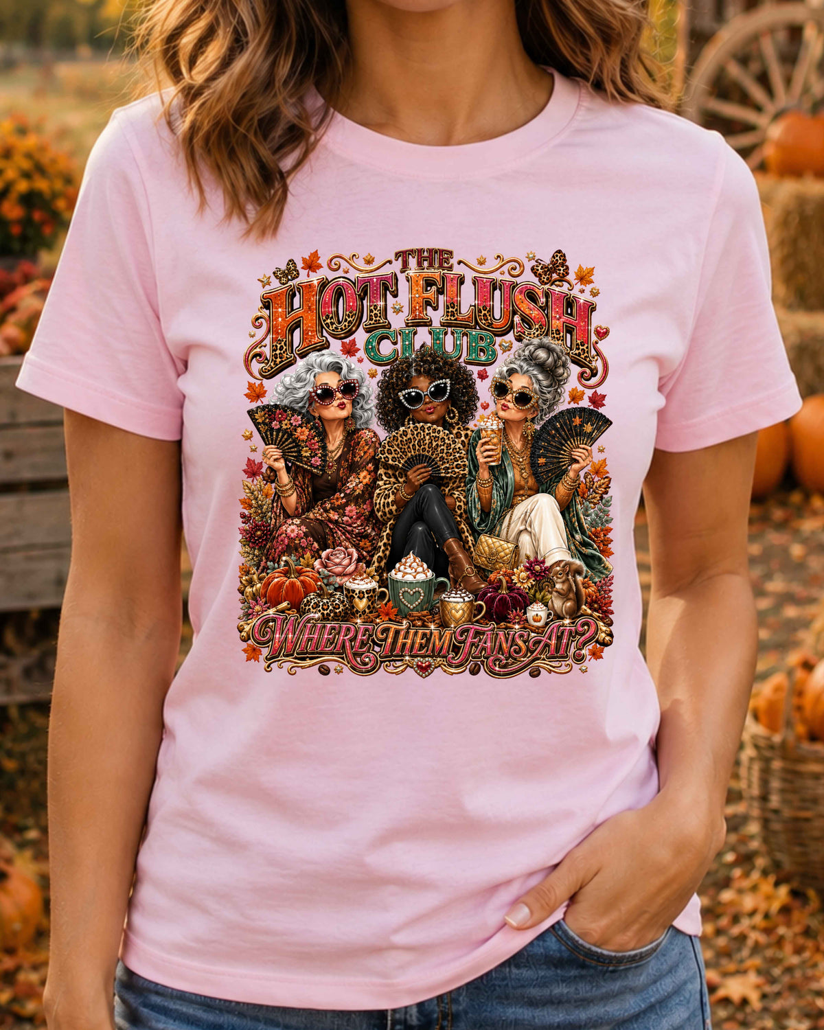 Hot Flush Club Menopause Humour, Funny Perimenopause Gift, Hot Flush Ladies Autumn T-Shirt