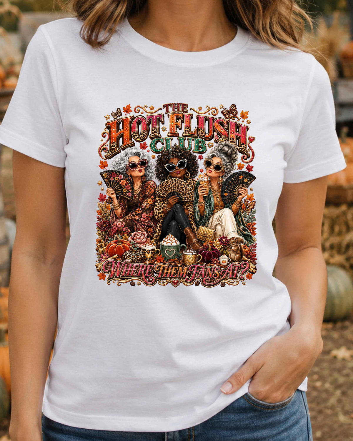 Hot Flush Club Menopause Humour, Funny Perimenopause Gift, Hot Flush Ladies Autumn T-Shirt