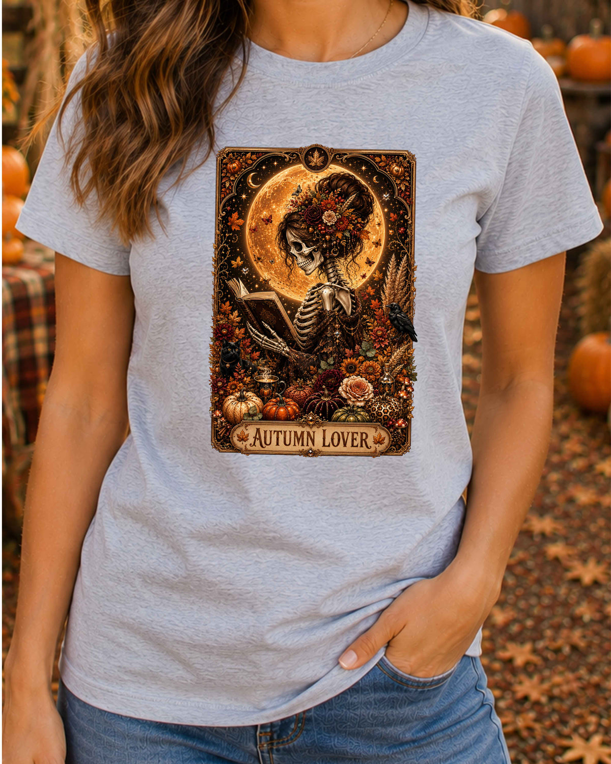 Autumn Gothic Lover Skeleton Witchy Tarot Card T-Shirt