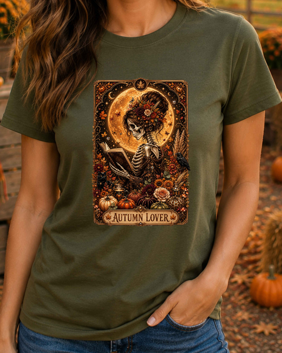 Autumn Gothic Lover Skeleton Witchy Tarot Card T-Shirt