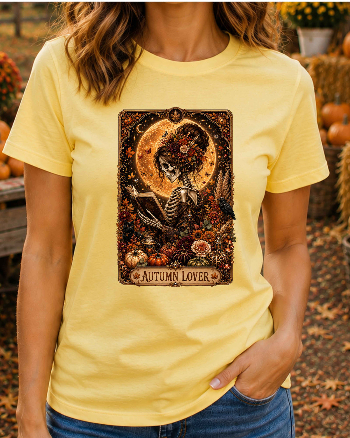 Autumn Gothic Lover Skeleton Witchy Tarot Card T-Shirt