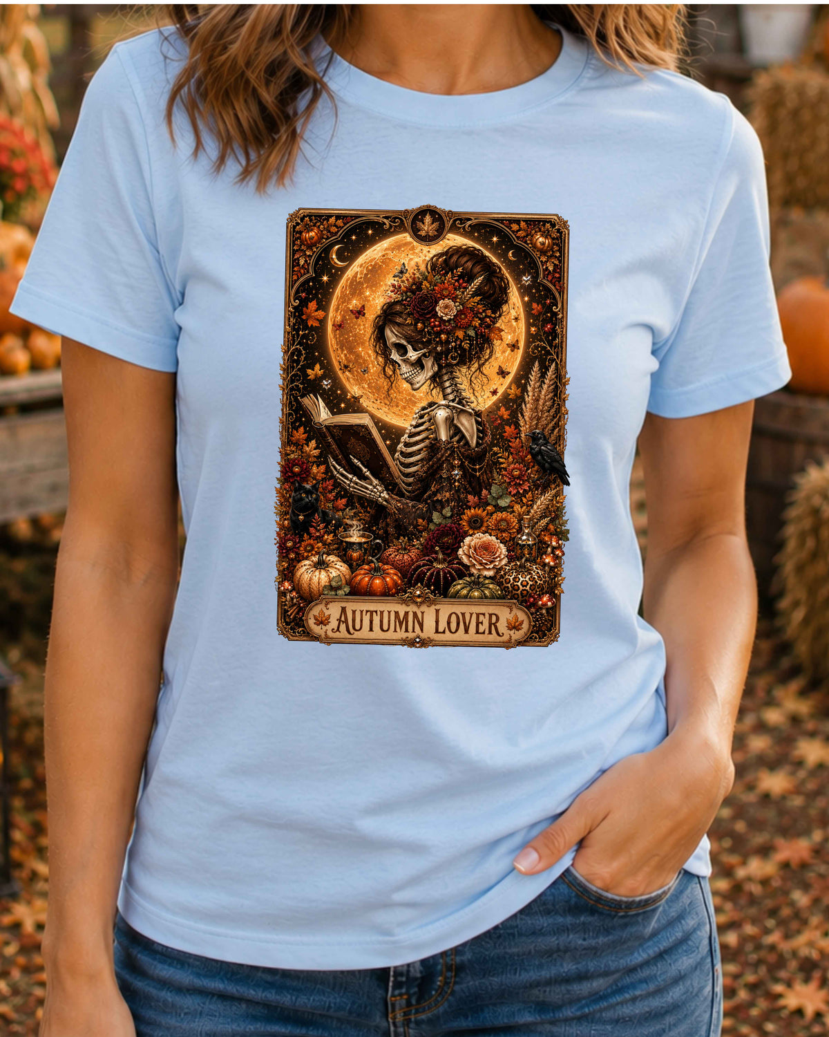 Autumn Gothic Lover Skeleton Witchy Tarot Card T-Shirt