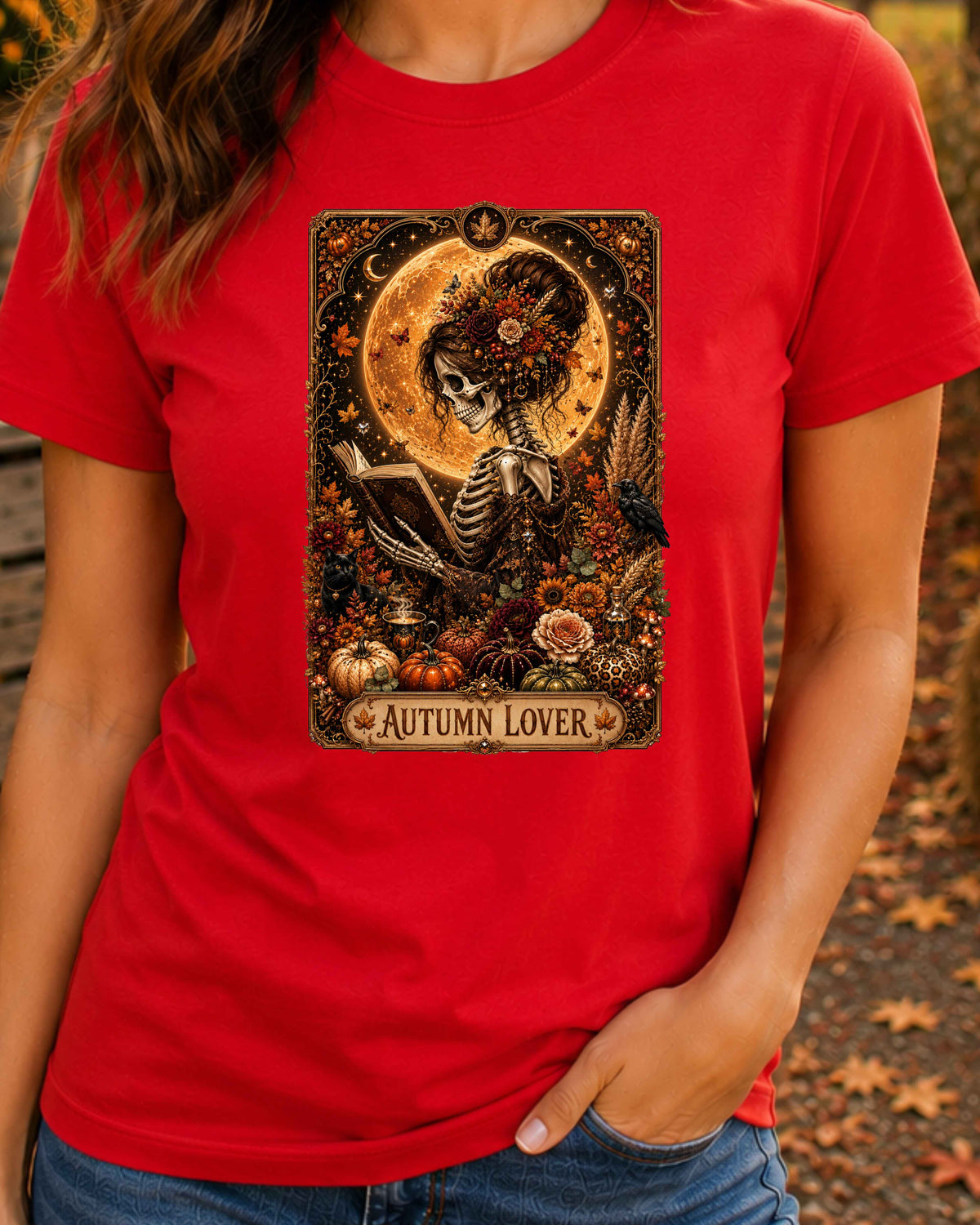 Autumn Gothic Lover Skeleton Witchy Tarot Card T-Shirt