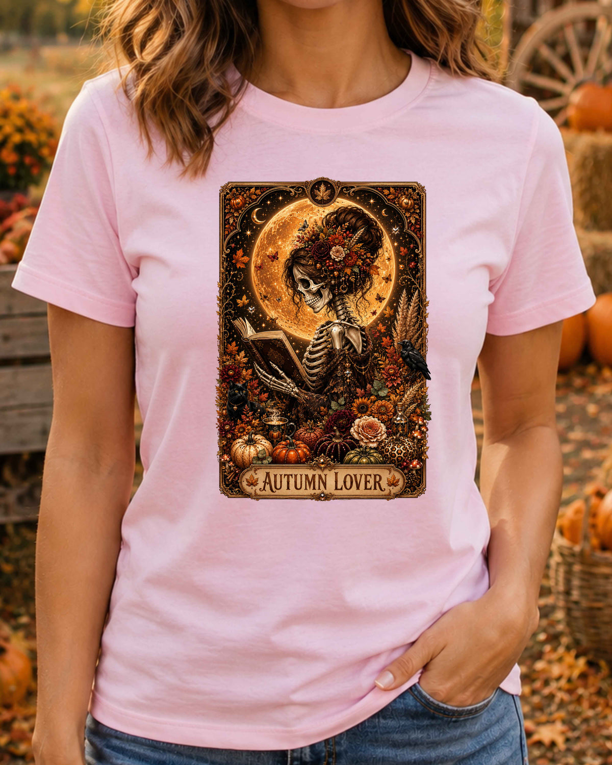 Autumn Gothic Lover Skeleton Witchy Tarot Card T-Shirt