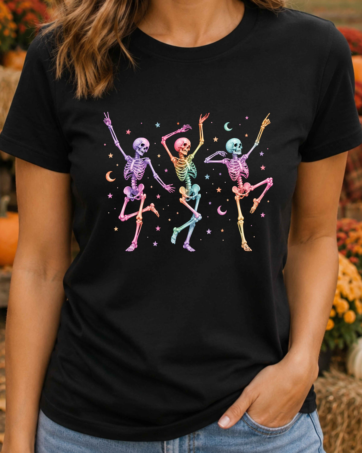 Cute Spooky Rainbow Dancing Skeleton T-Shirt