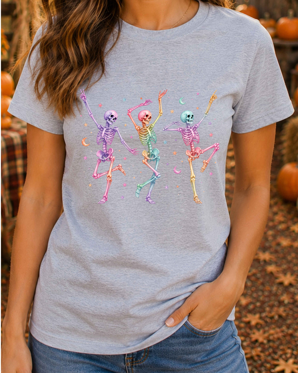 Cute Spooky Rainbow Dancing Skeleton T-Shirt