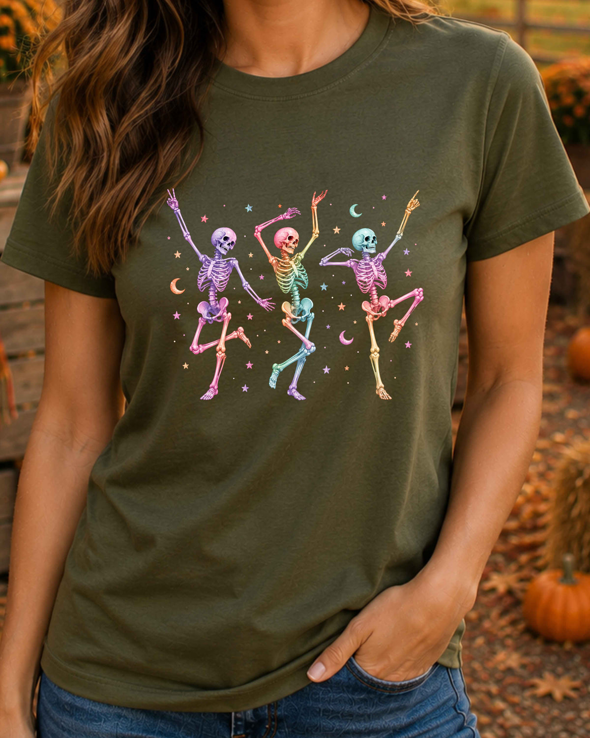 Cute Spooky Rainbow Dancing Skeleton T-Shirt