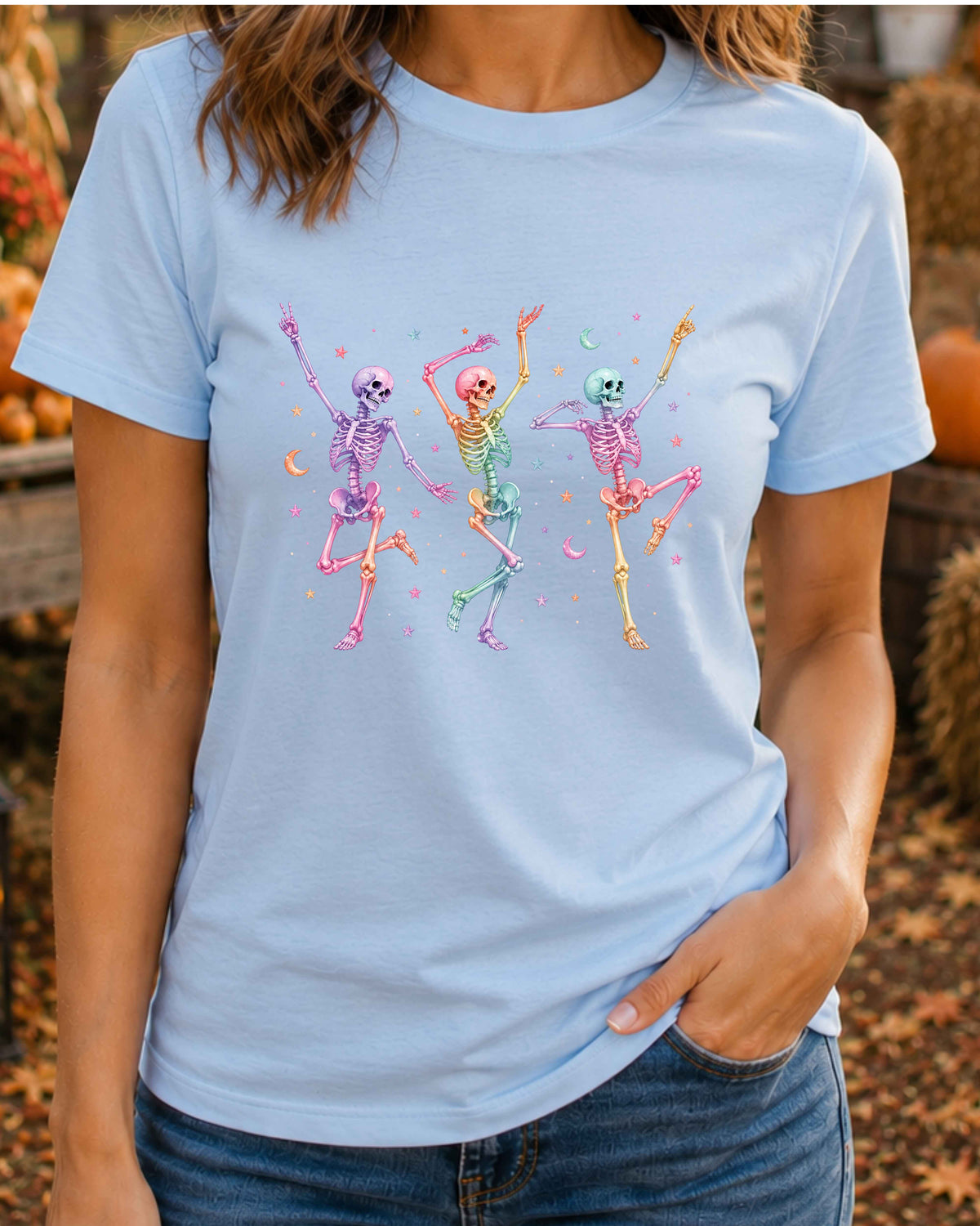 Cute Spooky Rainbow Dancing Skeleton T-Shirt