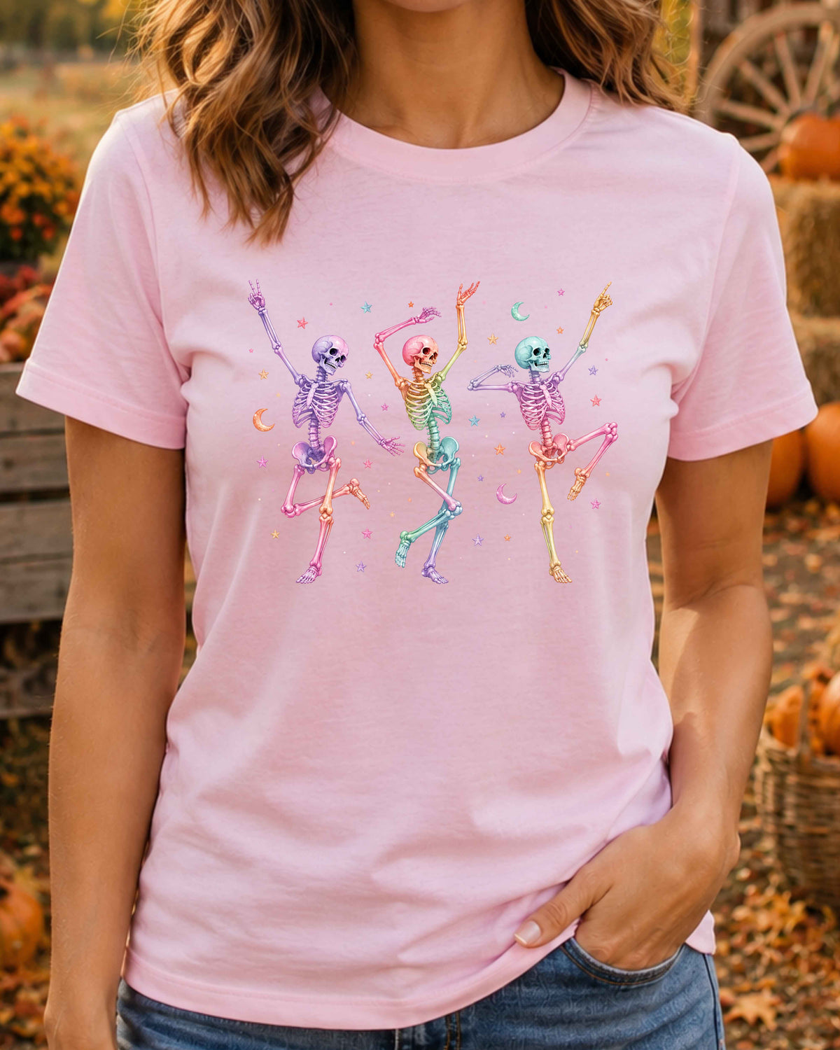 Cute Spooky Rainbow Dancing Skeleton T-Shirt