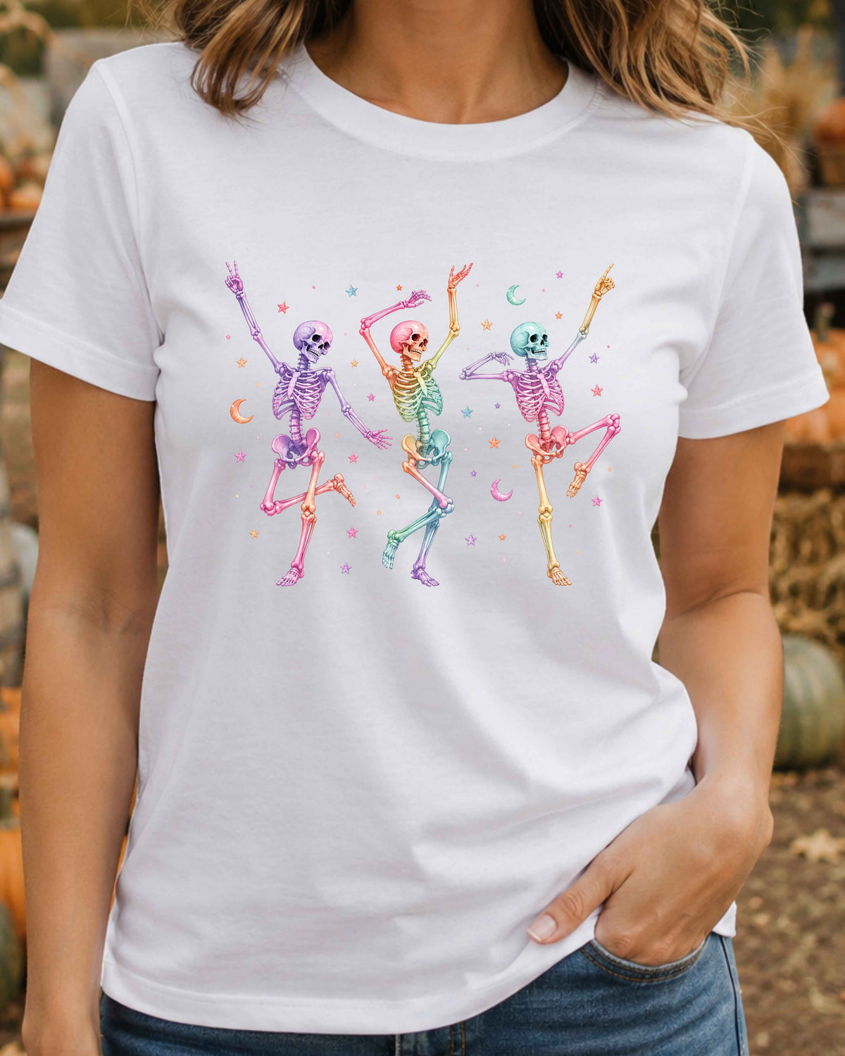 Cute Spooky Rainbow Dancing Skeleton T-Shirt