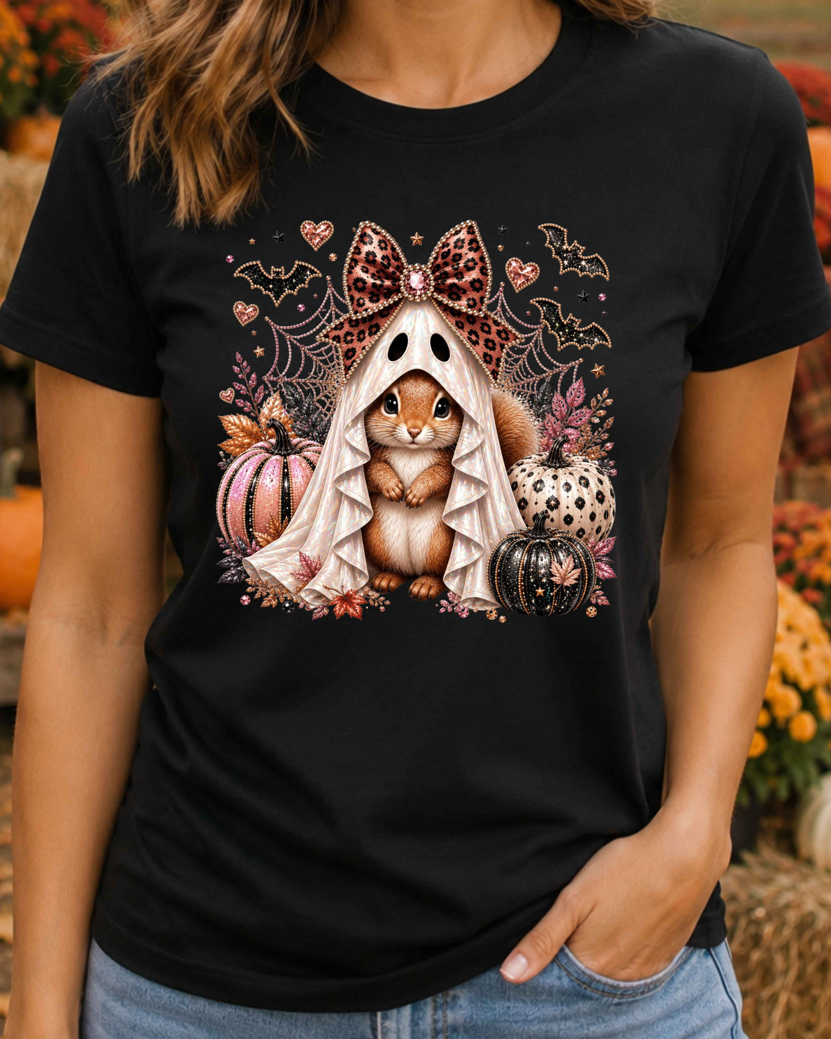 Cute Ghost Squirrel Coquette Halloween T-Shirt