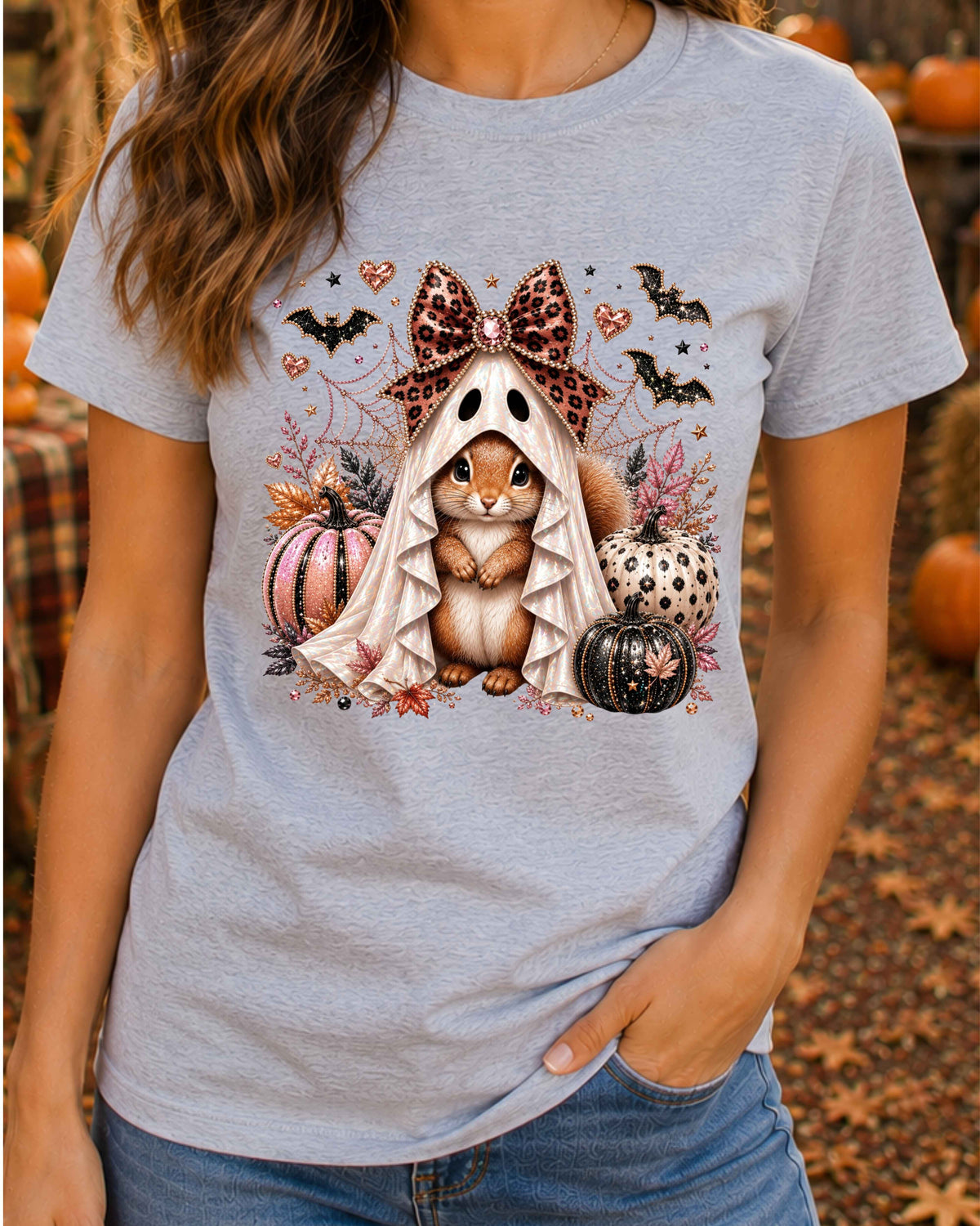Cute Ghost Squirrel Coquette Halloween T-Shirt