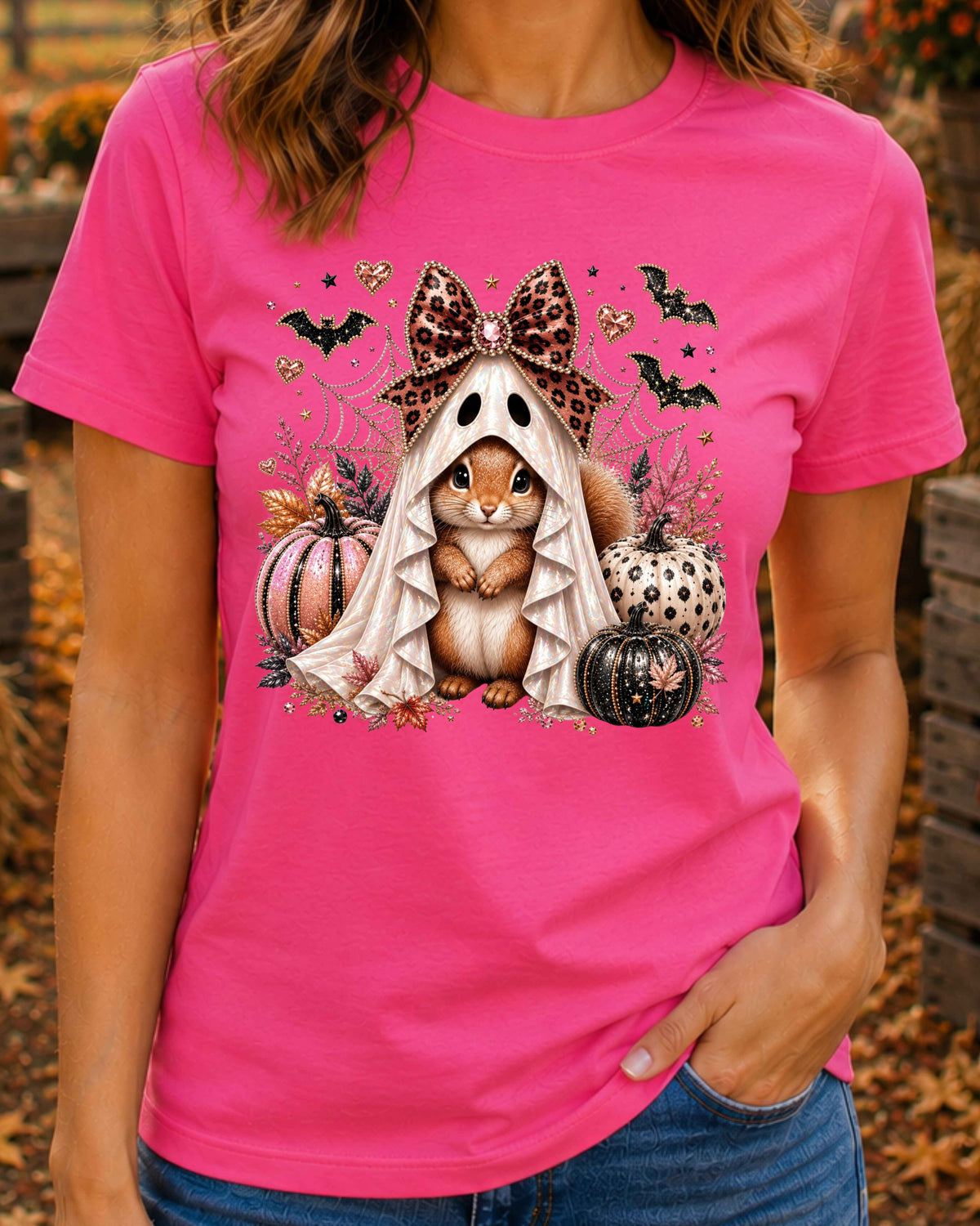 Cute Ghost Squirrel Coquette Halloween T-Shirt