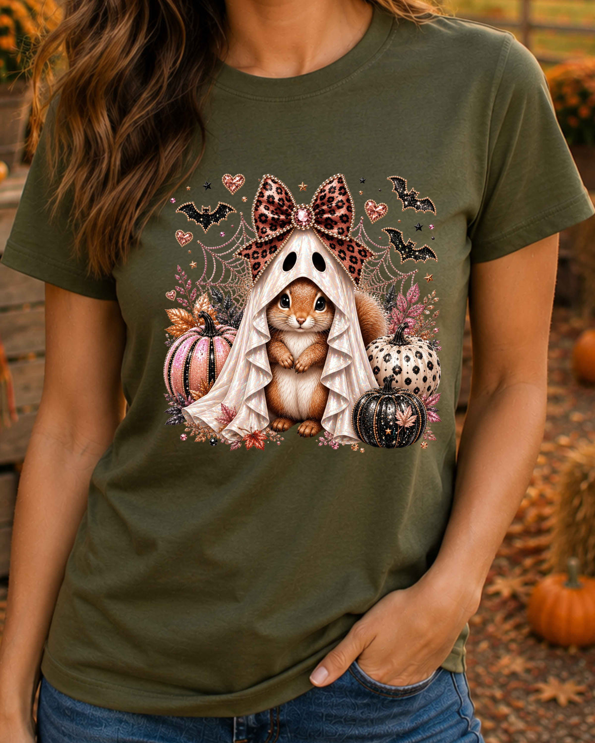 Cute Ghost Squirrel Coquette Halloween T-Shirt