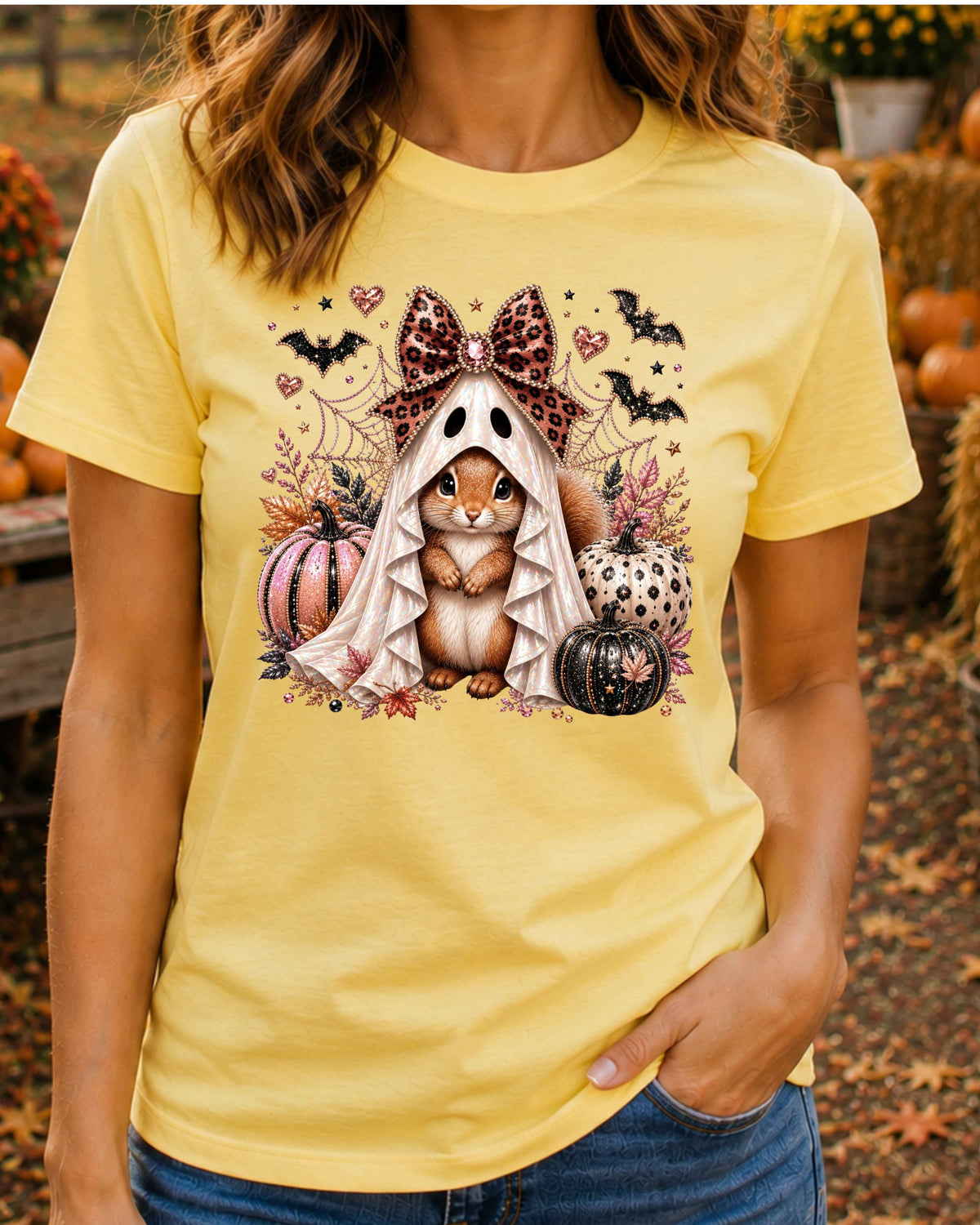 Cute Ghost Squirrel Coquette Halloween T-Shirt