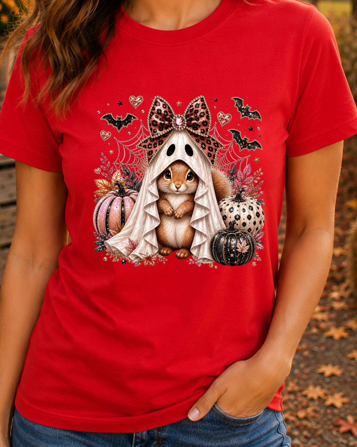 Cute Ghost Squirrel Coquette Halloween T-Shirt