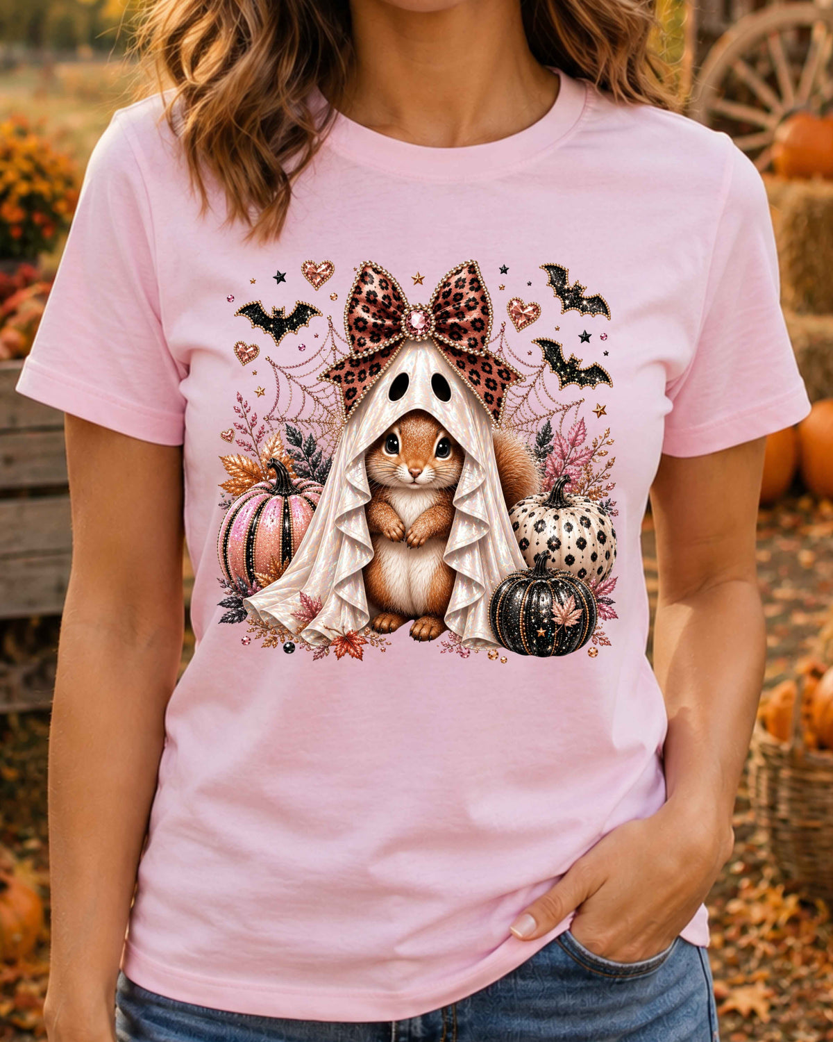 Cute Ghost Squirrel Coquette Halloween T-Shirt