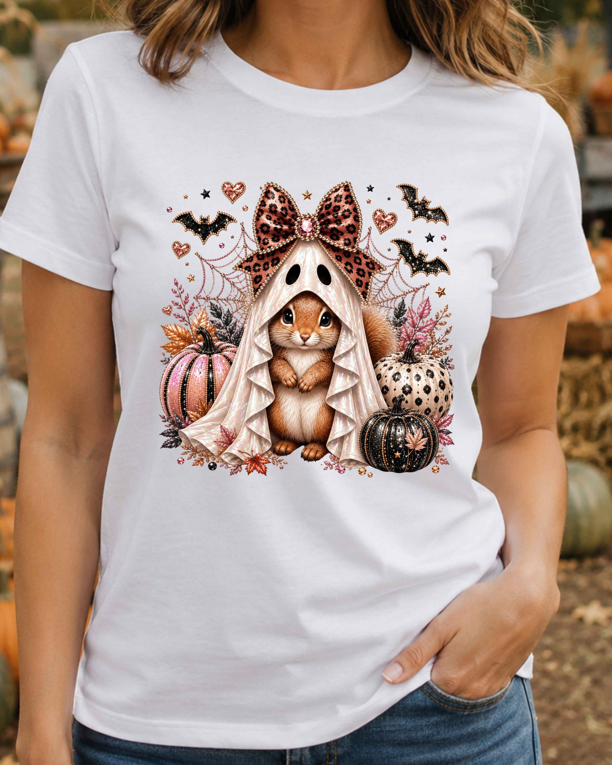 Cute Ghost Squirrel Coquette Halloween T-Shirt