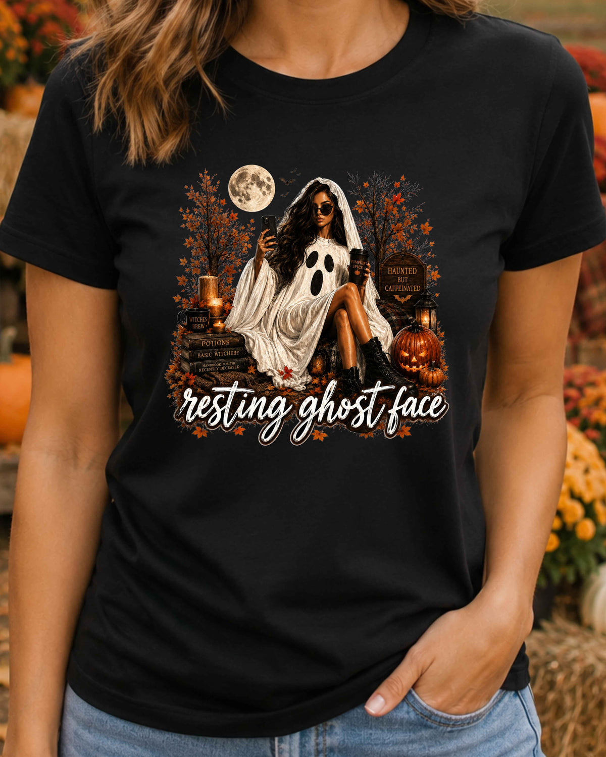 Resting Ghost Face Halloween Witchy T-Shirt