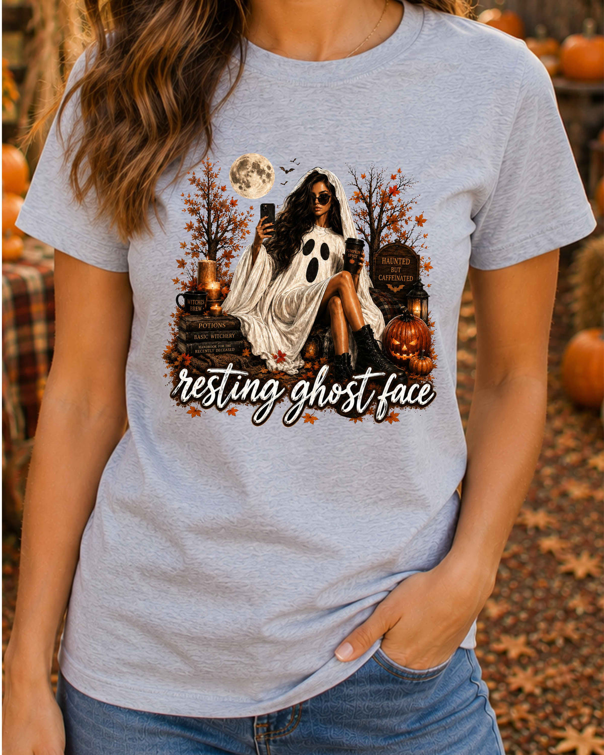 Resting Ghost Face Halloween Witchy T-Shirt