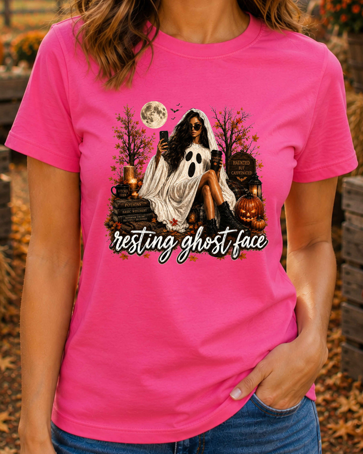 Resting Ghost Face Halloween Witchy T-Shirt
