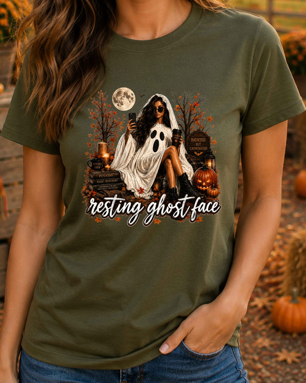 Resting Ghost Face Halloween Witchy T-Shirt