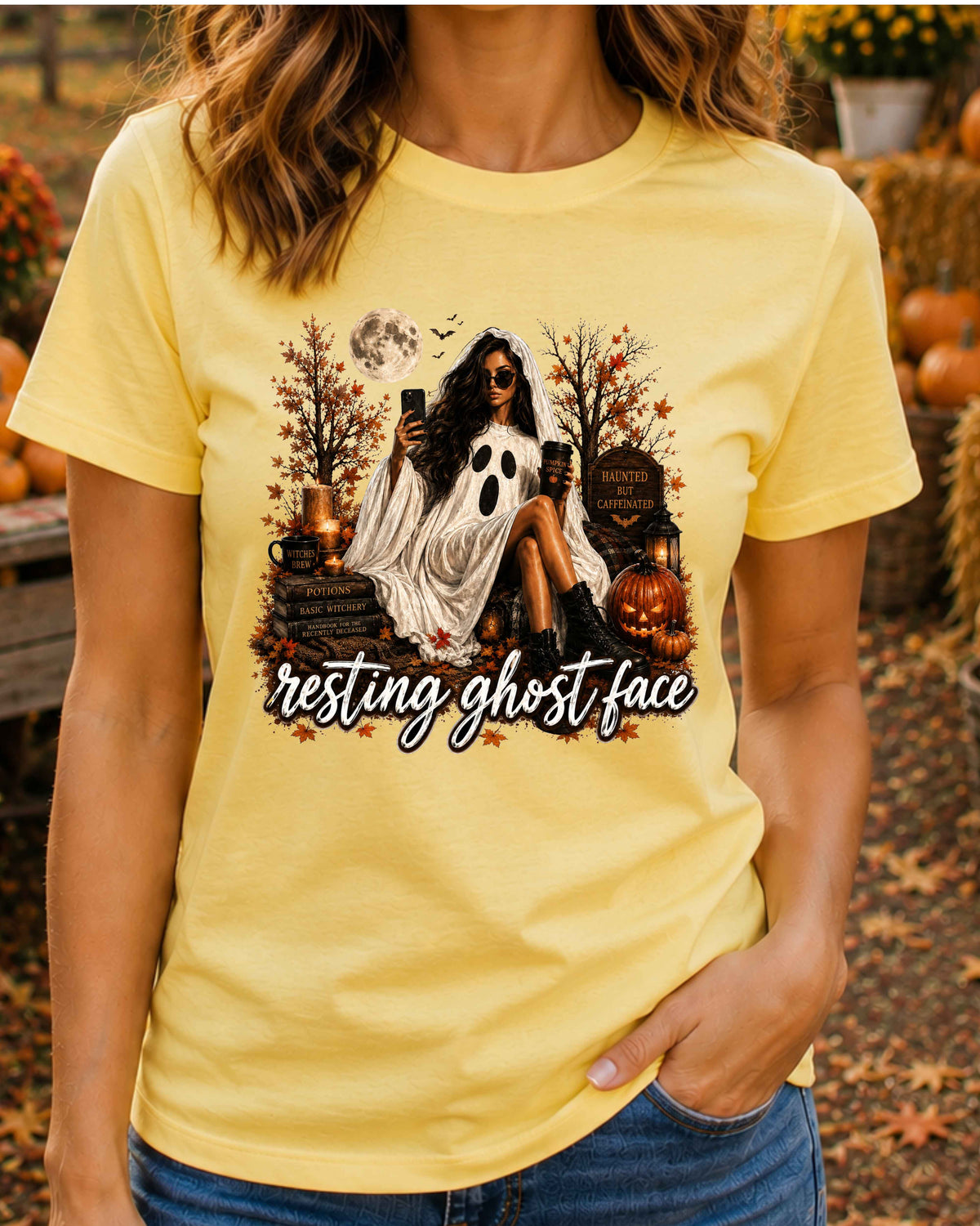 Resting Ghost Face Halloween Witchy T-Shirt
