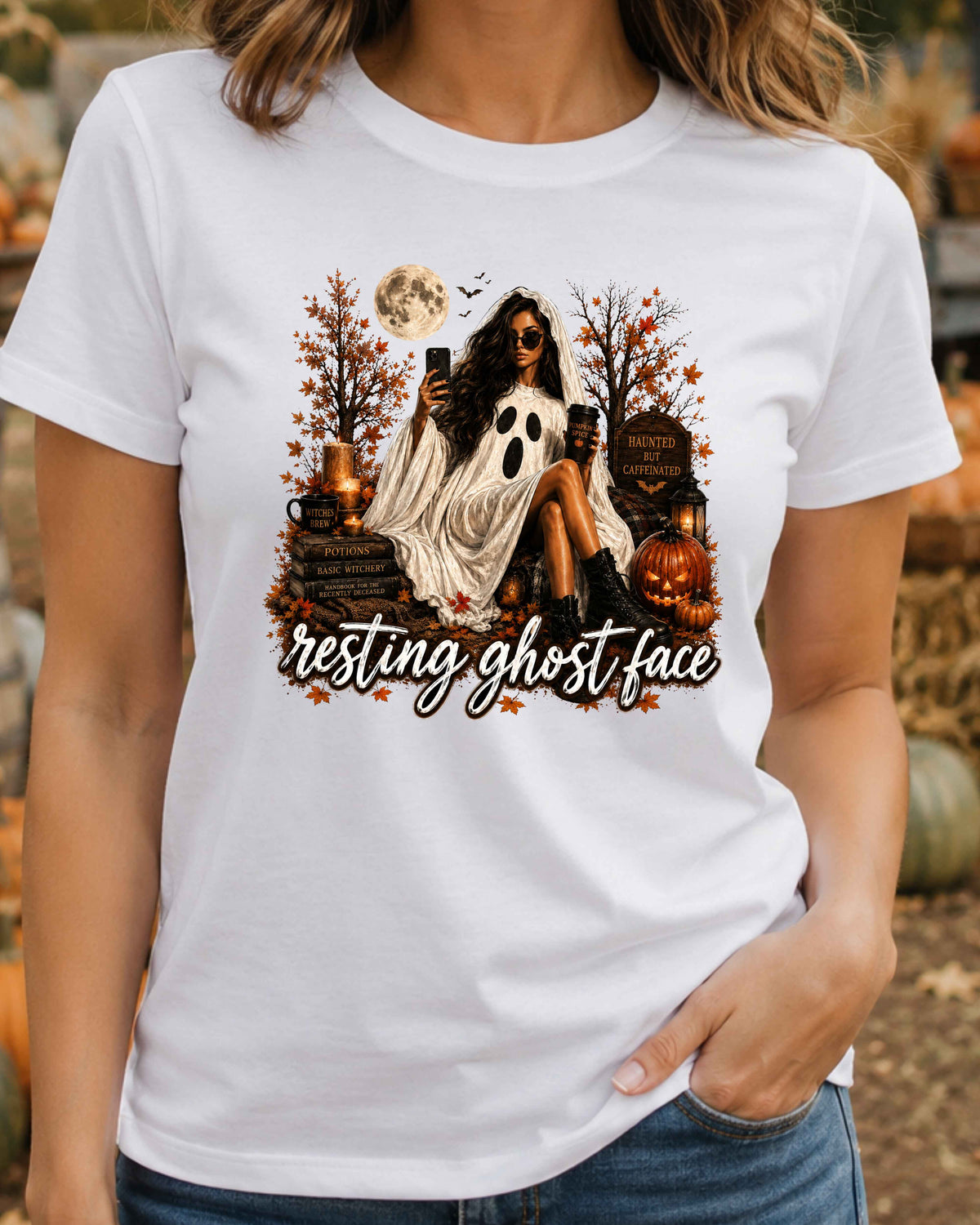 Resting Ghost Face Halloween Witchy T-Shirt