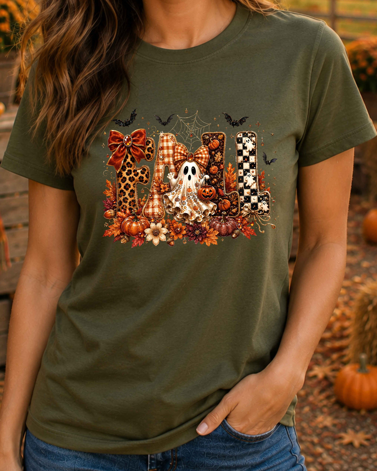 Fall Ghost Halloween Coquette Autumn T-Shirt