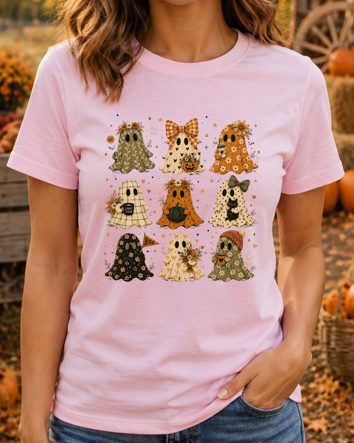 Floral Ghost Halloween Bow Halloween Season T-Shirt