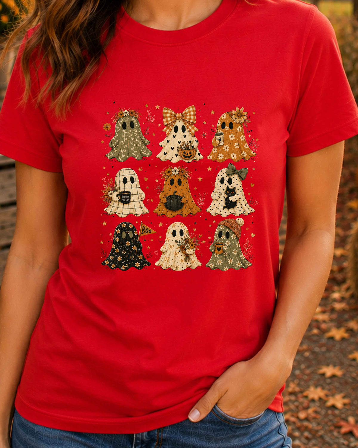 Floral Ghost Halloween Bow Halloween Season T-Shirt