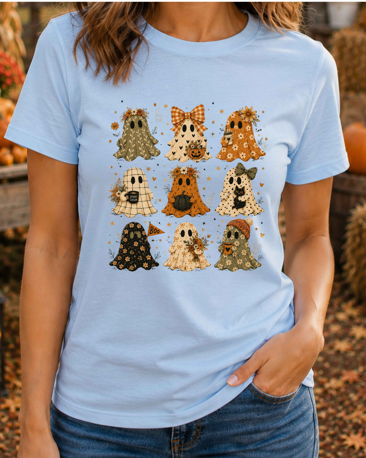 Floral Ghost Halloween Bow Halloween Season T-Shirt