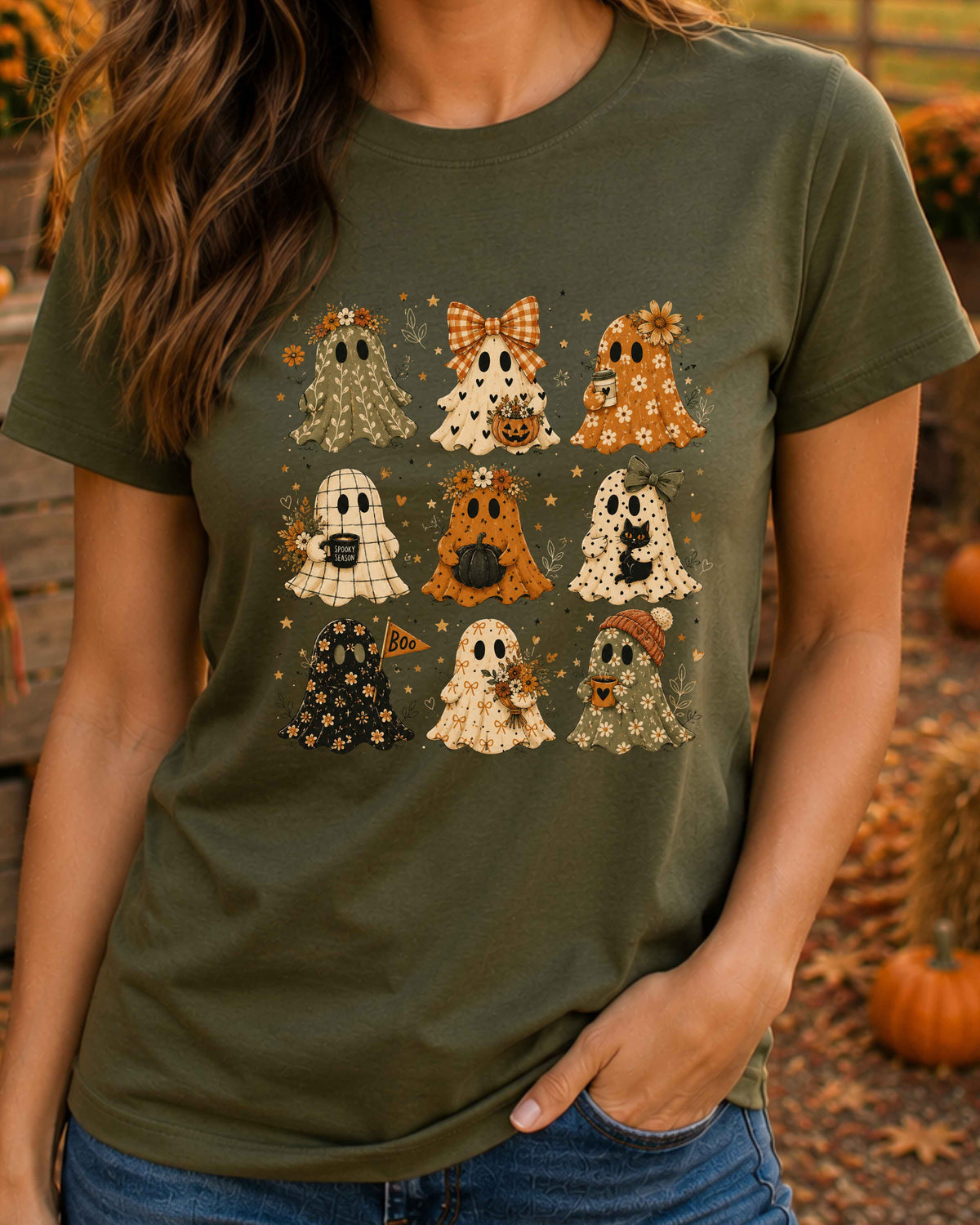 Floral Ghost Halloween Bow Halloween Season T-Shirt