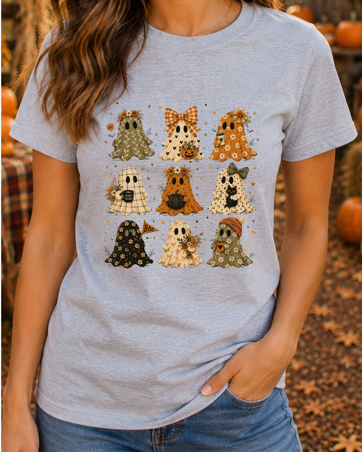 Floral Ghost Halloween Bow Halloween Season T-Shirt