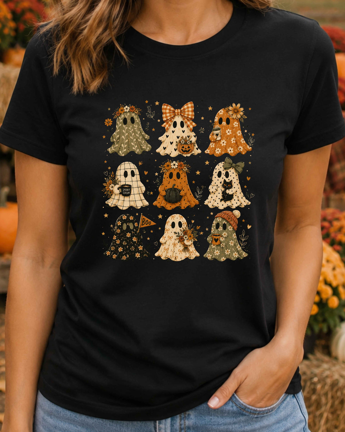 Floral Ghost Halloween Bow Halloween Season T-Shirt