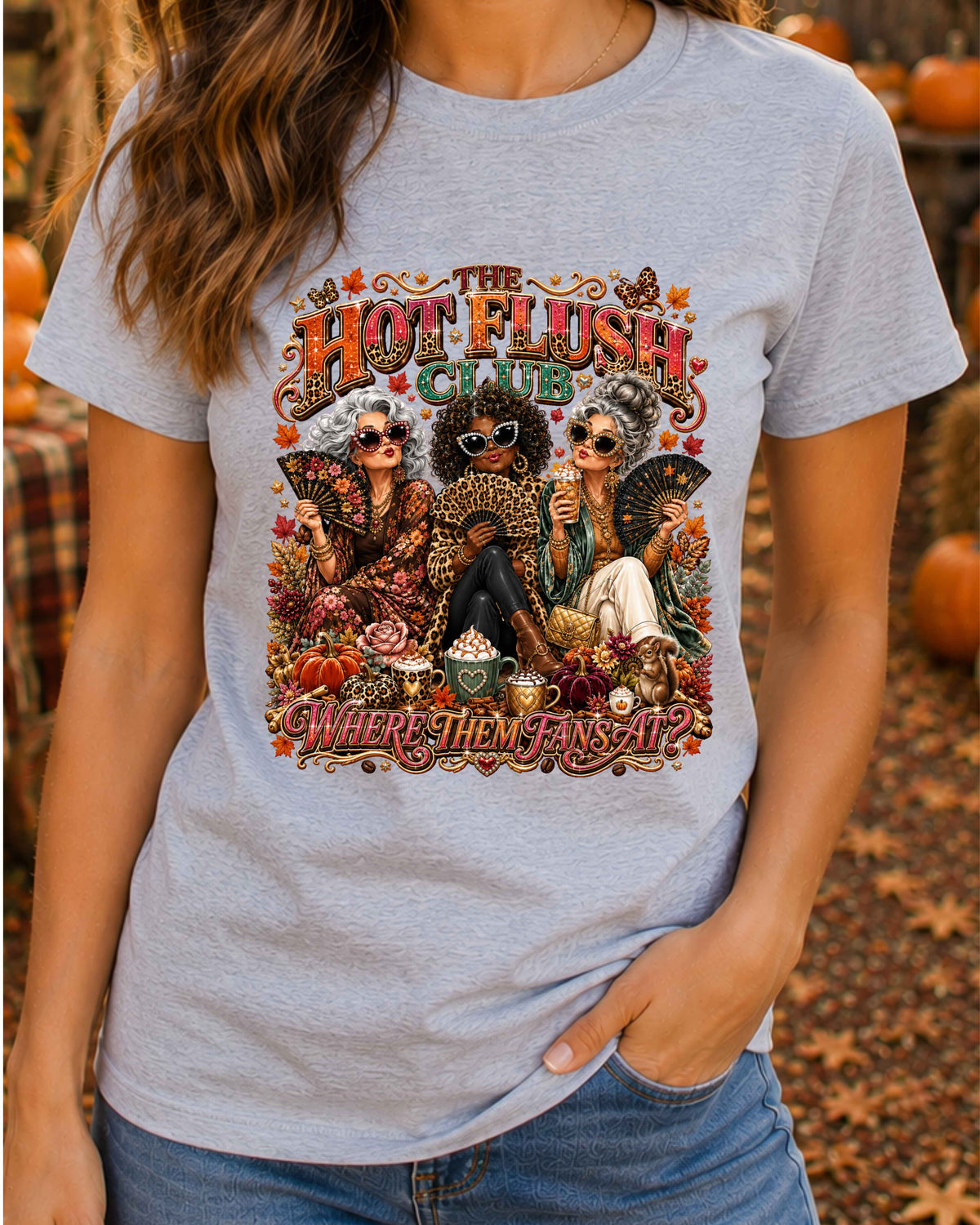 Hot Flush Club Menopause Humour, Funny Perimenopause Gift, Hot Flush Ladies Autumn T-Shirt